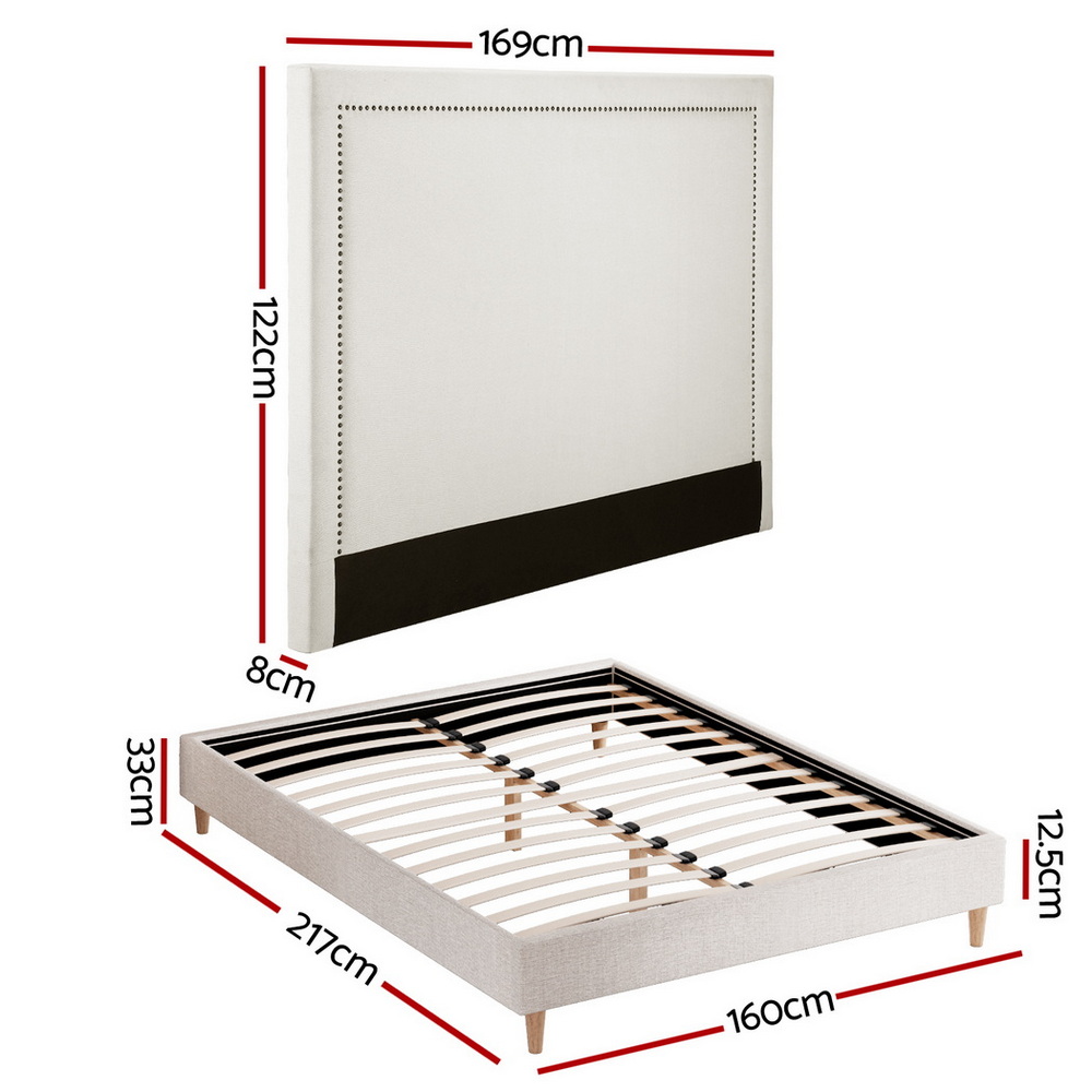 Artiss Queen Bed Frame | Upholstered Linen Beige – Wonder Shop Queen Bed Frame