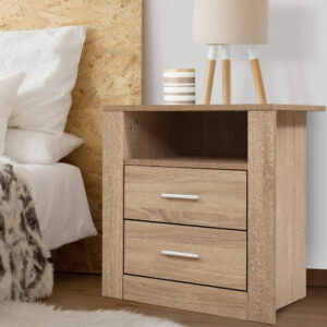 Artiss Tara Oak Bedside Table - 2 Drawers &Amp; Shelf – Wonder Shop Oak Bedside Table