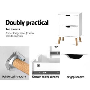 Artiss Boden Bedside Table - White 2-Drawer Set – Wonder Shop Bedside Table White