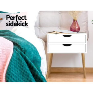 Artiss Bodie 2-Drawer Bedside Table - White – Wonder Shop White Bedside Table