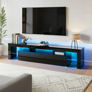 Artiss LED entertainment unit 189cm black model illuminated with brilliant red ambient lighting