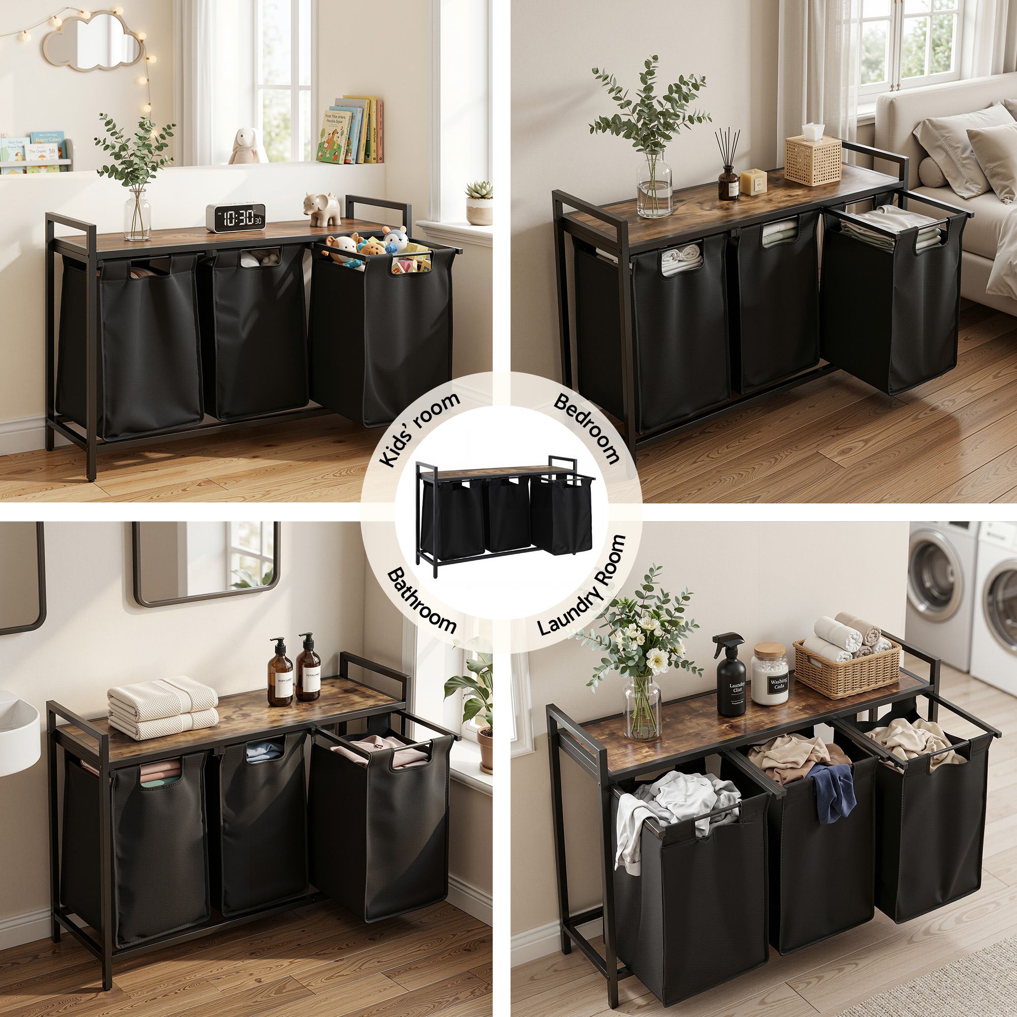 Artiss Laundry Basket With 3 Pull-Out Bags Metal Frame Black – Wonder Shop Artiss Laundry Basket With 3 Pull-Out Bags Metal Frame Black - Image 9