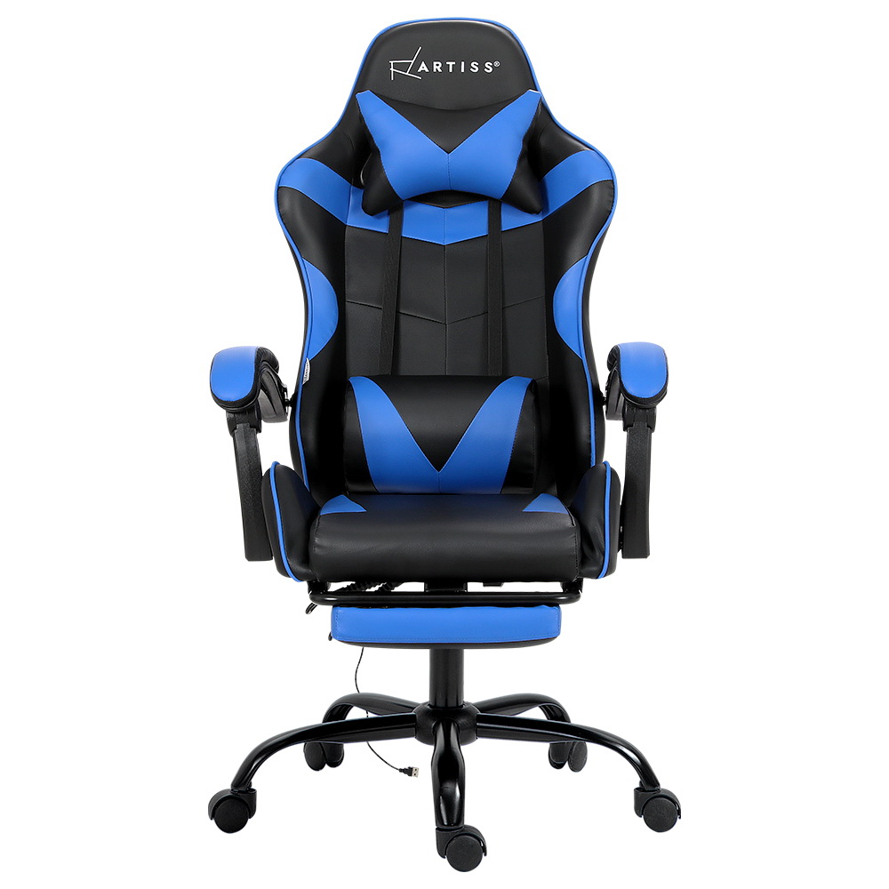 Artiss Blue Massage Gaming Chair With Footrest – Wonder Shop Massage Gaming Chair