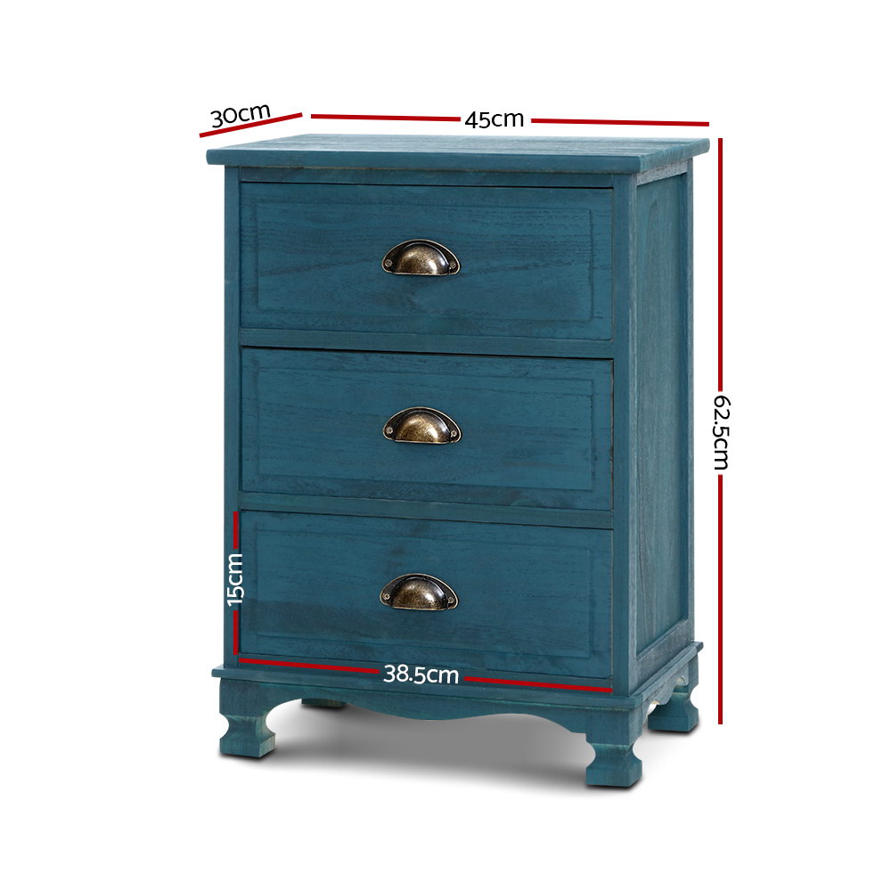 Artiss Vintage Bedside Table - 3 Drawers, Thyme Blue – Wonder Shop Vintage Bedside Table