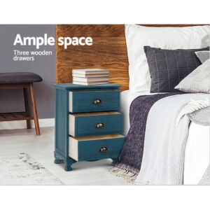 Artiss Vintage Bedside Table - 3 Drawers, Thyme Blue – Wonder Shop Vintage Bedside Table