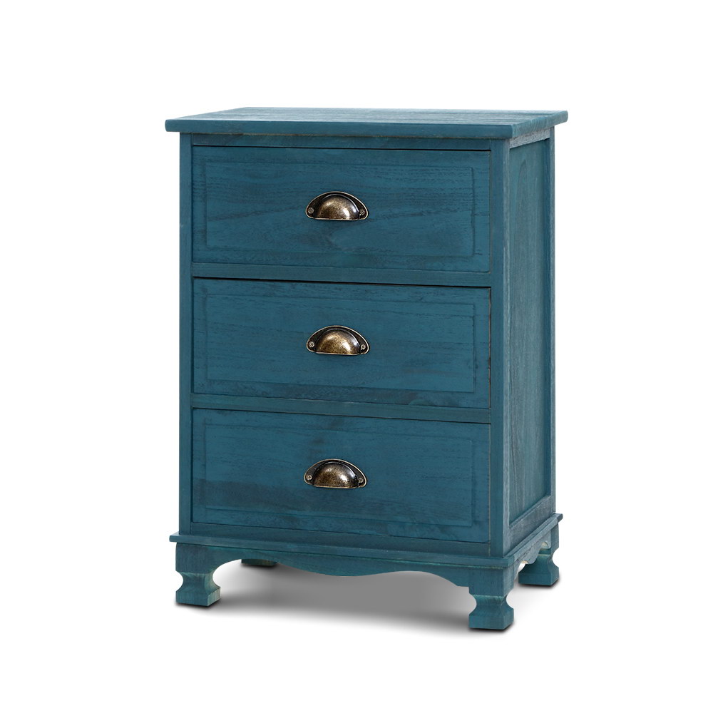 Artiss Vintage Bedside Table - 3 Drawers, Thyme Blue – Wonder Shop Vintage Bedside Table