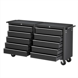 Giantz black steel 10 drawer mobile tool box chest cabinet open displaying tools