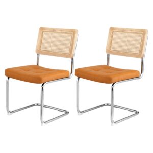Artiss Dining Chairs Set of 2 PU Leather Rattan Cantilever Brown with chrome legs