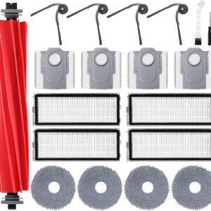 QV35A Replacement Parts for Roborock QV 35A/ QV 35S Robot Vacuum Accessories Kit with 1 Roller Brushes, 4 Mop Pads, 4 Dust Bags, 4 Filters, 4 Side Brushes,1 Cleaning Brush,1 Screwdriver -19Pack