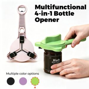 4-in-1 Multi-Function Can Opener, Essential Kitchen Tool for Opening Lids, Multi-Size Bottle Opener - Green
