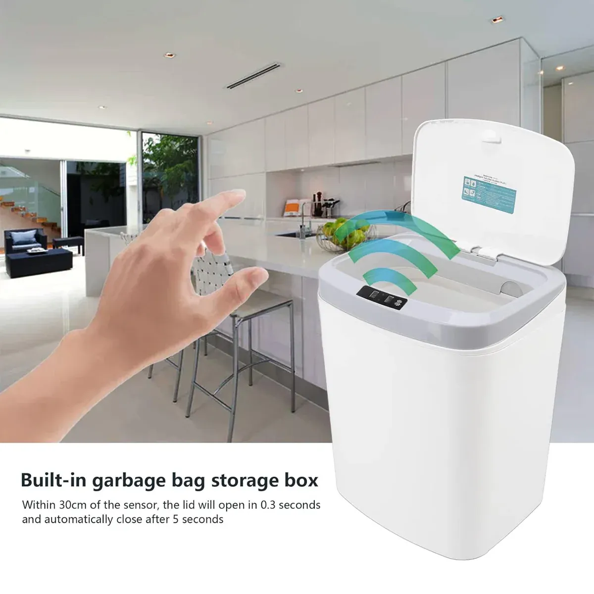 Sensor Trash Bin Touchless 16L White Automatic Kitchen Can – Wonder Shop Hand Waving Above Sensor Trash Bin Touchless 16L White To Activate Lid