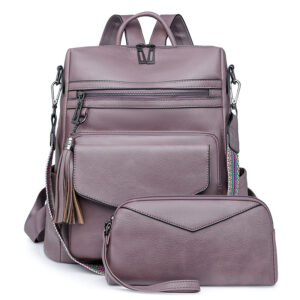 Purple Fashionable Women's Backpack Set - With Coin Purse and Tassels